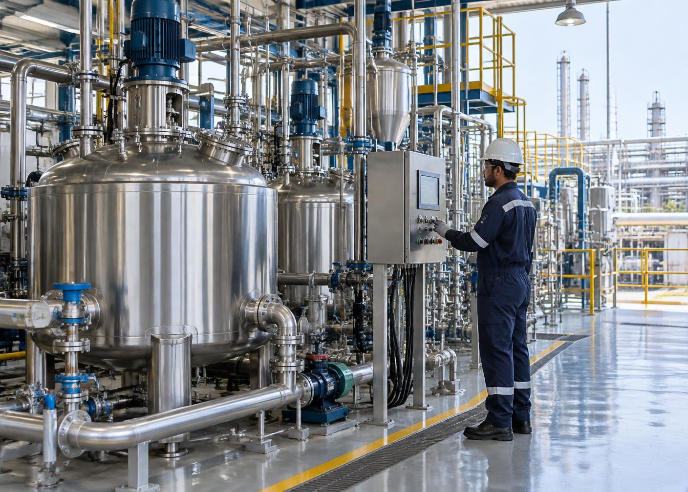 Controlled industrial solvent blending in stainless-steel equipment